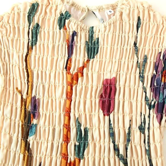 MIDI PRINTED PLEATED BOHEMIAN STYLE AUTUMN PRINT BROWNS SMOCKED TIERS DRESS - Picture 2 of 9